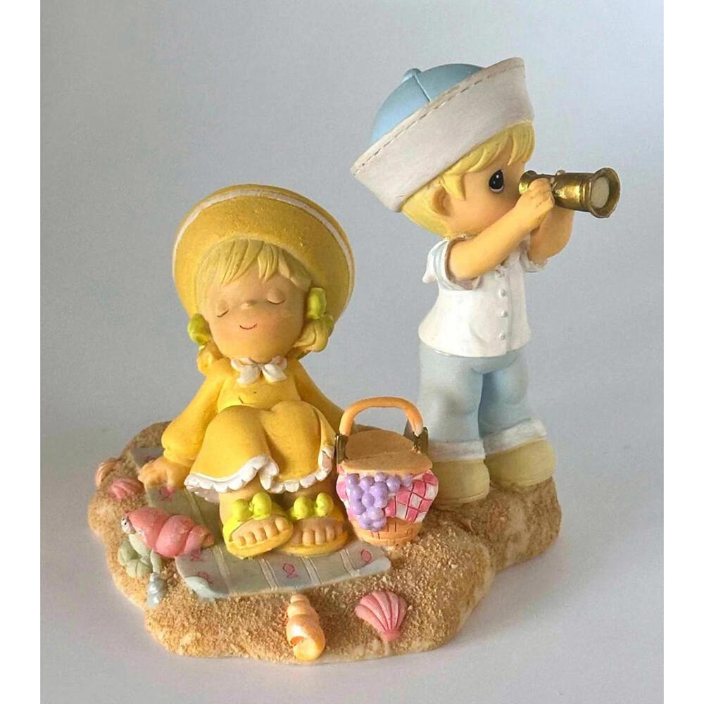 Precious Moments Girl Picnic Nap Boy Spyglass HTF Beach Figurine Cute